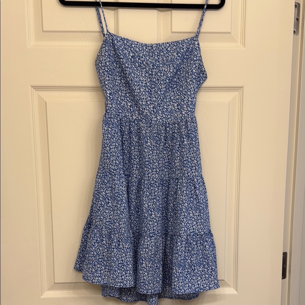 Blue Floral Spaghetti Strap Dress